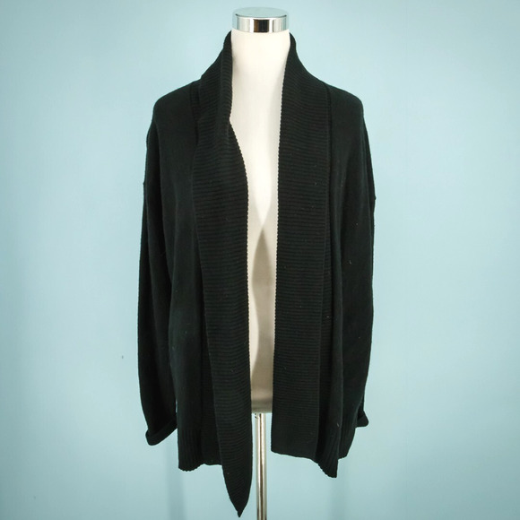 Ann Taylor Size Medium M Black Open Front Wool Cashmere Knit Cardigan Sweater - Picture 1 of 7